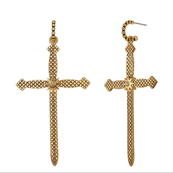 Jewelry - Gold Cross Earrings 14K Gold Plated Texture